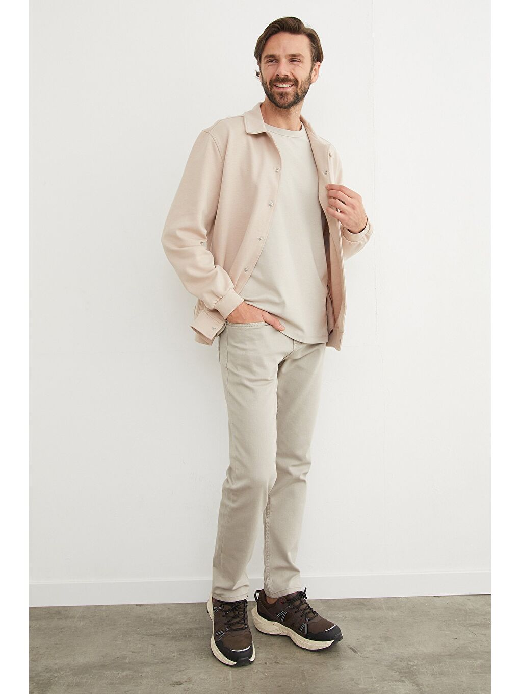 Bej Çıt Çıtlı Cepli Polo Yaka Ceket-1