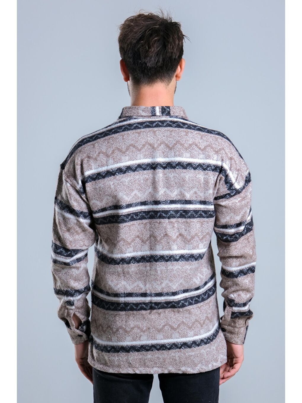 Kahverengi Oversize Desenli Kışlık Erkek Gömlek MAR Over20-6