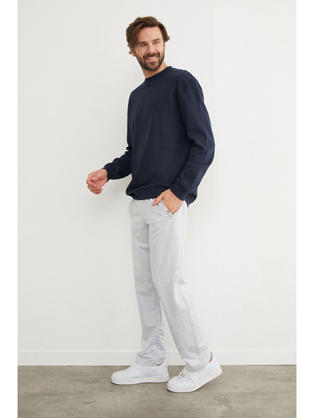 Lacivert Original Raw Kabartma Baskılı Büyük Beden Sweatshirt-2