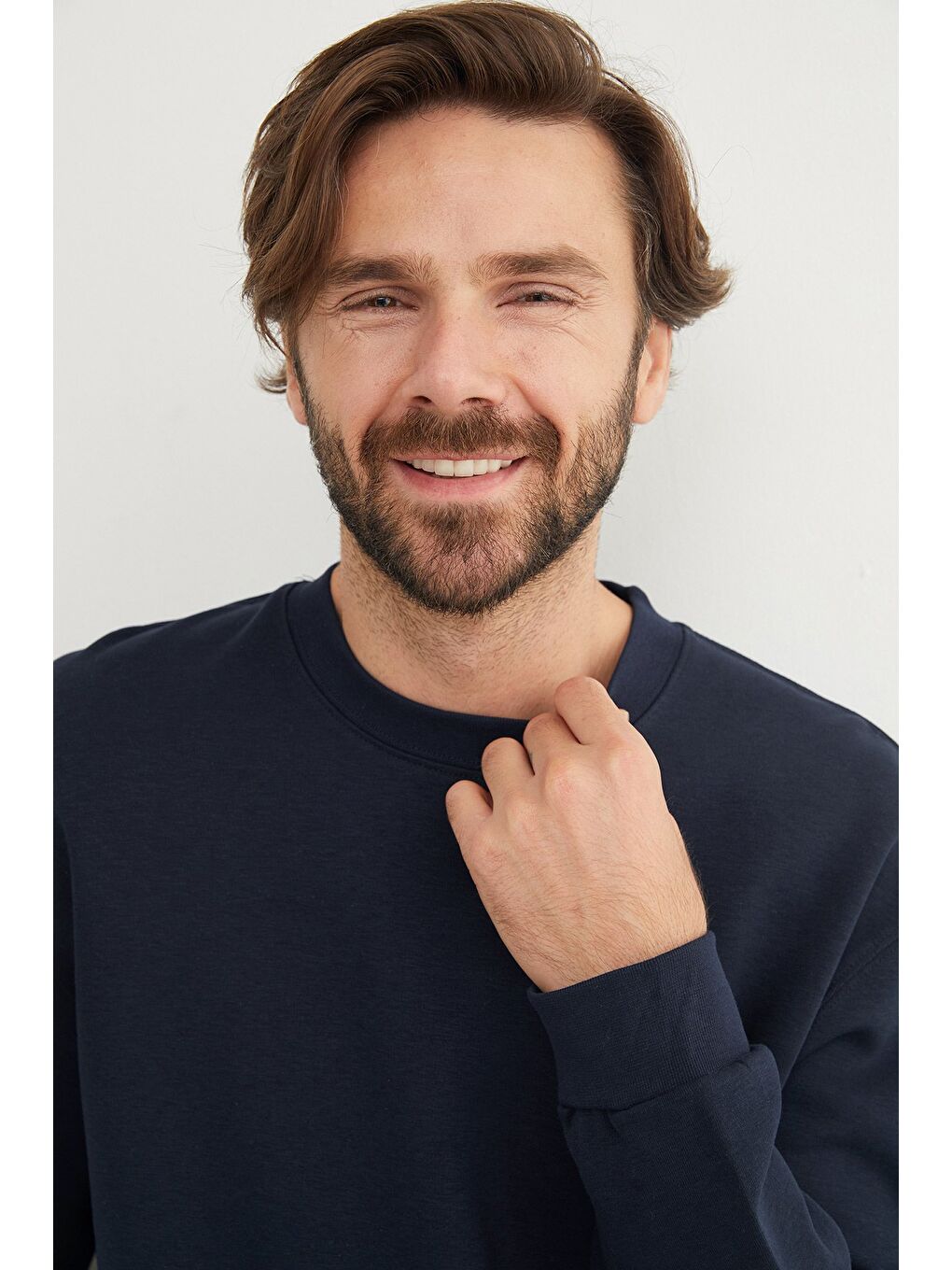 Lacivert Original Raw Kabartma Baskılı Büyük Beden Sweatshirt-4