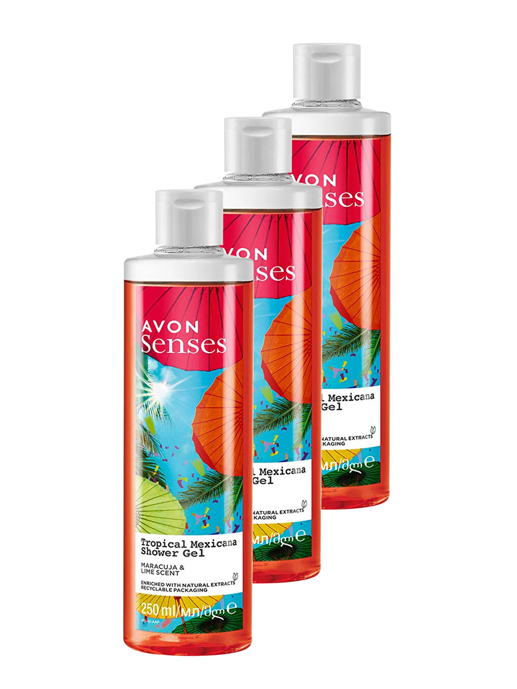 AVON Renksiz Tropical Mexicana Çarkıfelek ve Limon Kokulu Duş Jeli 250 Ml. Üçlü Set