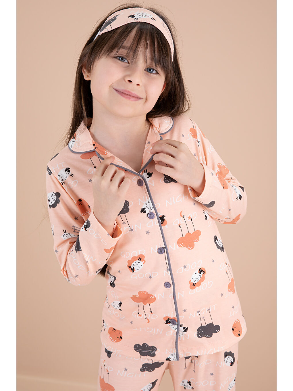 Pijakids Pembe Somon Kuzu Baskılı Kız Çocuk Pijama Takımı 20123 - 1
