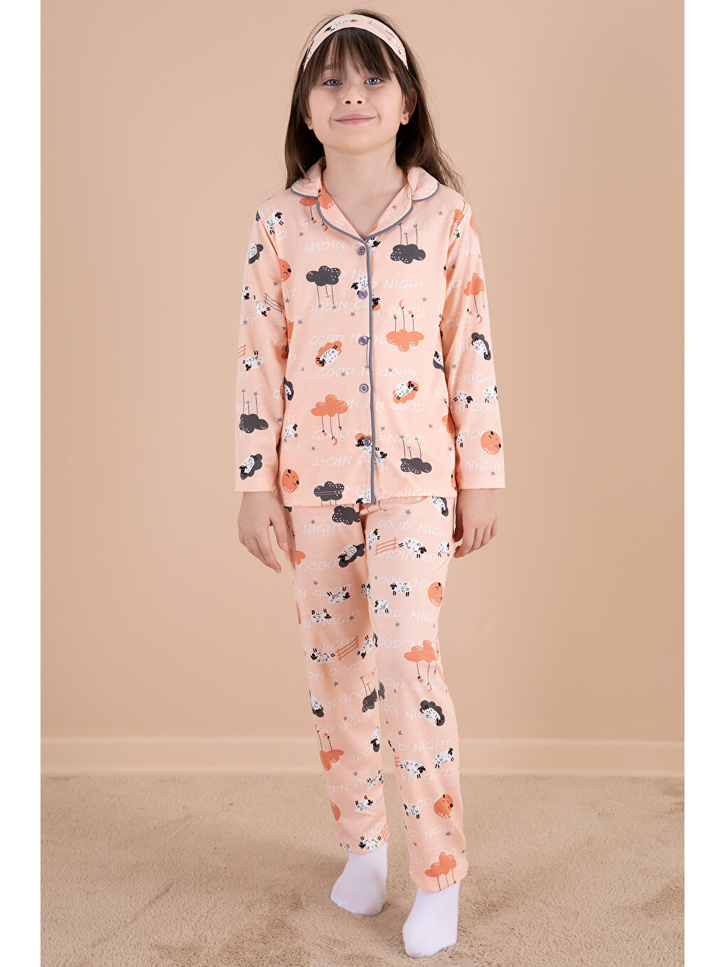 Pijakids Pembe Somon Kuzu Baskılı Kız Çocuk Pijama Takımı 20123 - 2