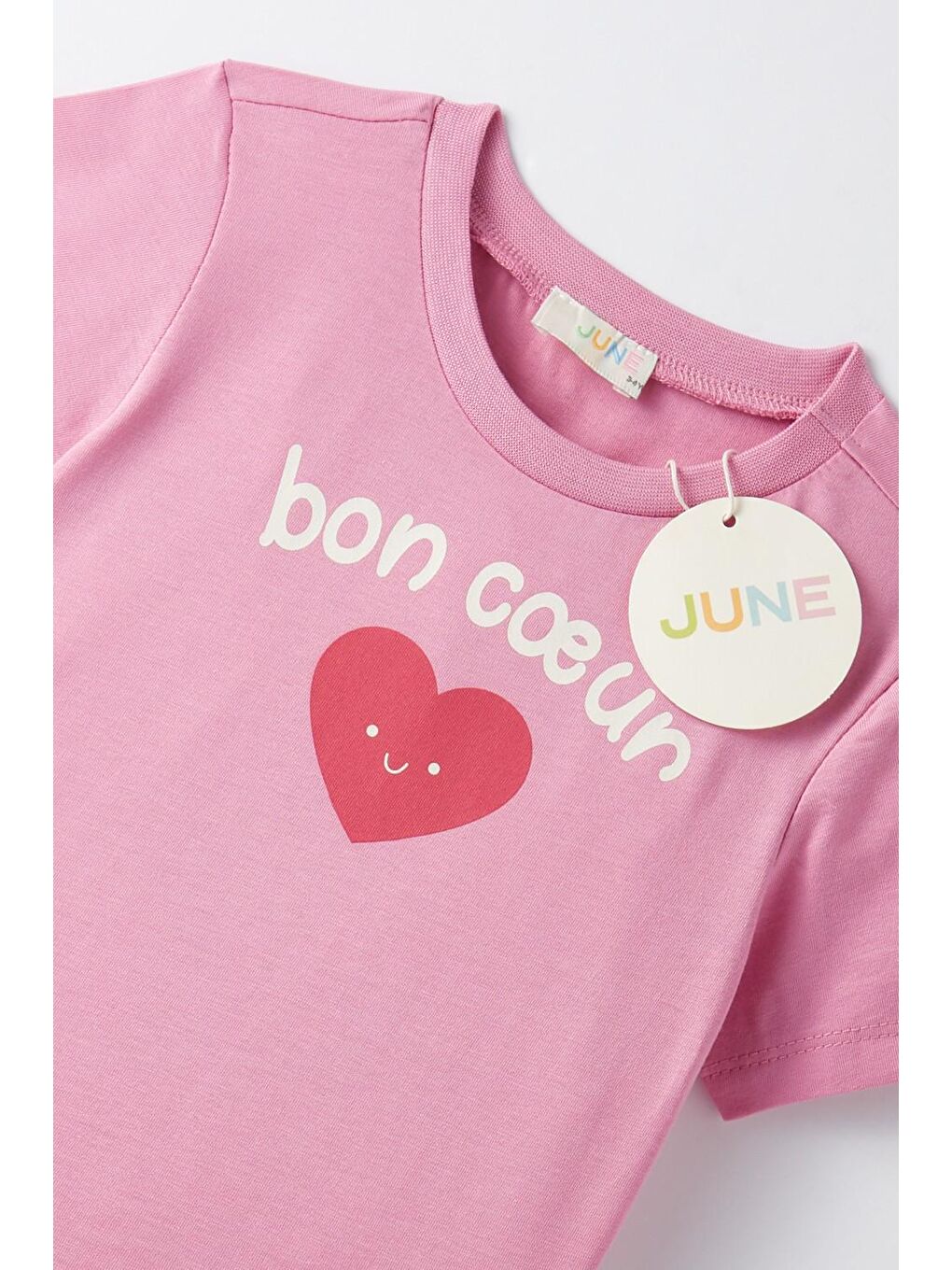 June Pembe-Ekru Kız Çocuk Baskılı Tayt Tshirt Takım - 3