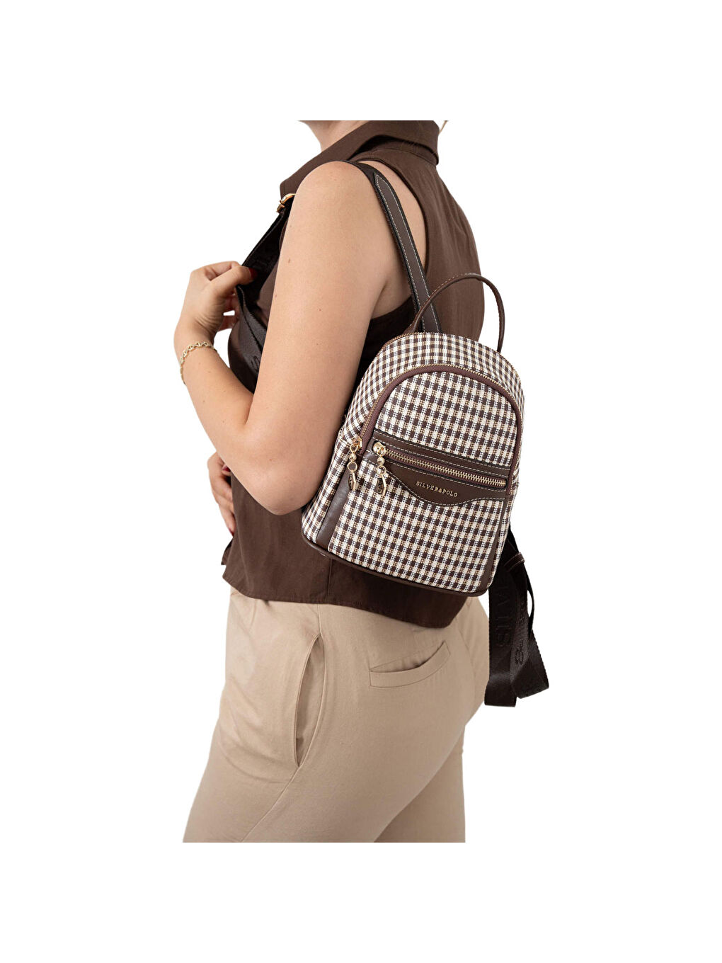 Kahverengi Kadın 983-47770 SILVER POLO SIRT ÇANTASI M191 KAHVE SARI-MAT KAHVE