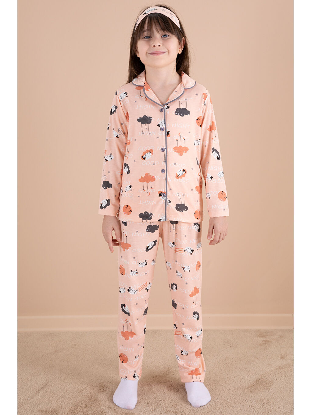 Pijakids Pembe Somon Kuzu Baskılı Kız Çocuk Pijama Takımı 20123 - 4