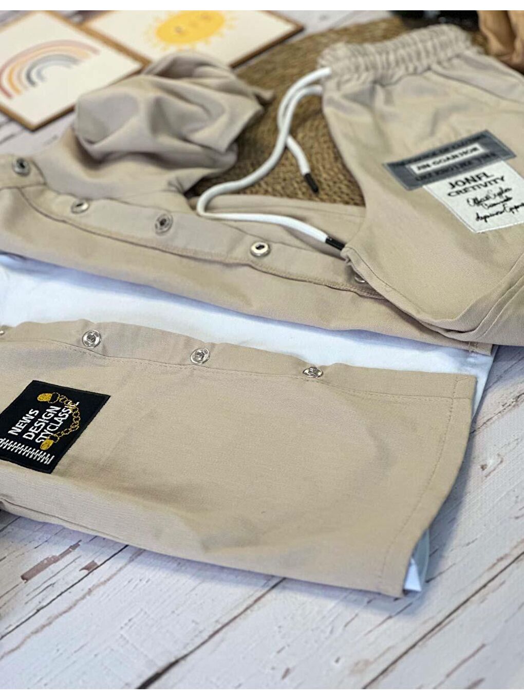 Erkek Çocuk Cıtcıt Düğme Detaylı Gömlek Yaka Ceket Penye Tişört Ekru Eşofman Takım-1