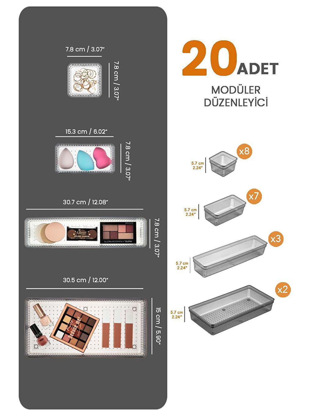 20 Parça Modüler Dolap Düzenleyici - Saklama Kutusu Çekmece İçi Organizer Siyah-1