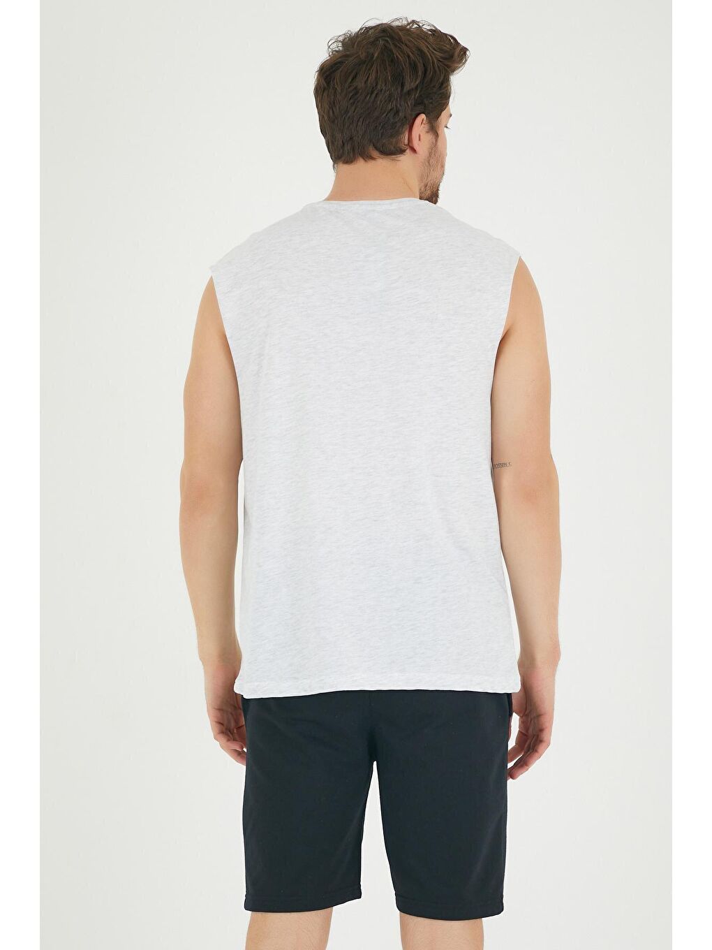 Gri Erkek Bisiklet Yaka Regular Fit Brooklyn Baskılı Kolsuz Tişört SPR22TS116