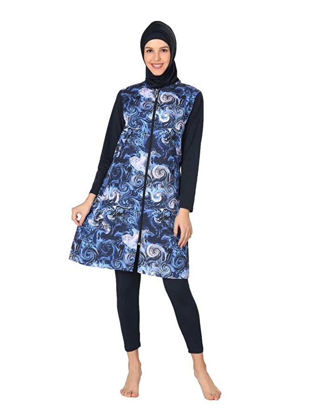 Mavi Tam Kapalı Paraşüt Kumaş Tesettür Mayo 3064-B-1