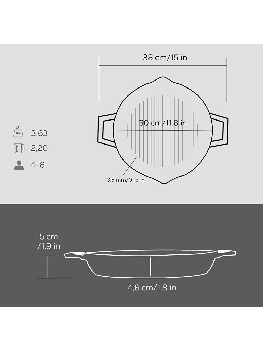 LAVA Siyah Yuvarlak Izgara Tavası Döküm Demir Yekpare Çift Kulplu Konkav Taban 15mm. Çap(Ø)30cm. - 4