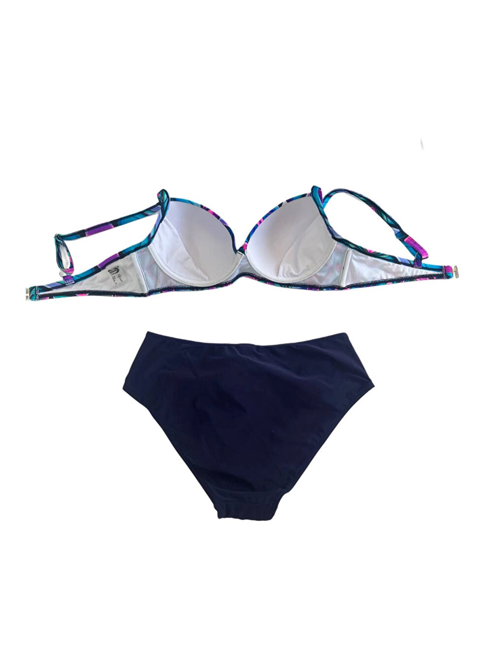 Kadın Lacivert Sarı Çiçek Desenli Astarlı Büyük Beden Bikini Takımı HZL25S-LC24108-2