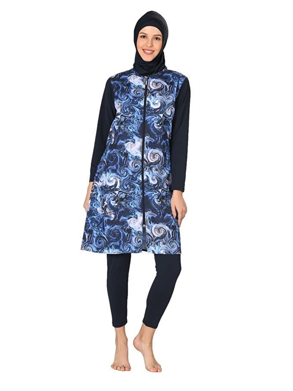 Mavi Tam Kapalı Paraşüt Kumaş Tesettür Mayo 3064-B-2