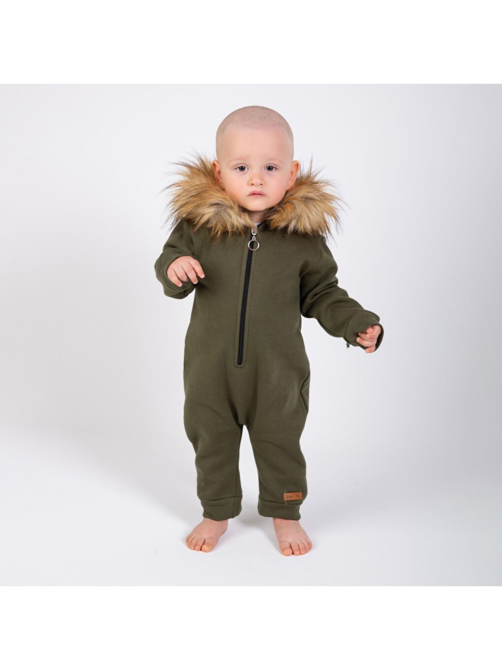 Haki Kürk Yakalı Bebek Tulum-2