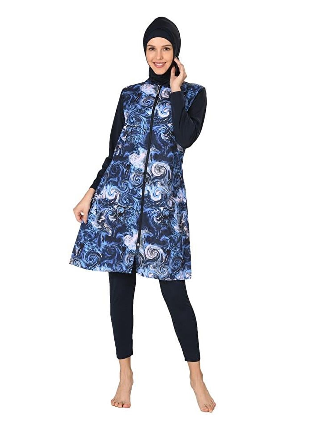 Mavi Tam Kapalı Paraşüt Kumaş Tesettür Mayo 3064-B-3