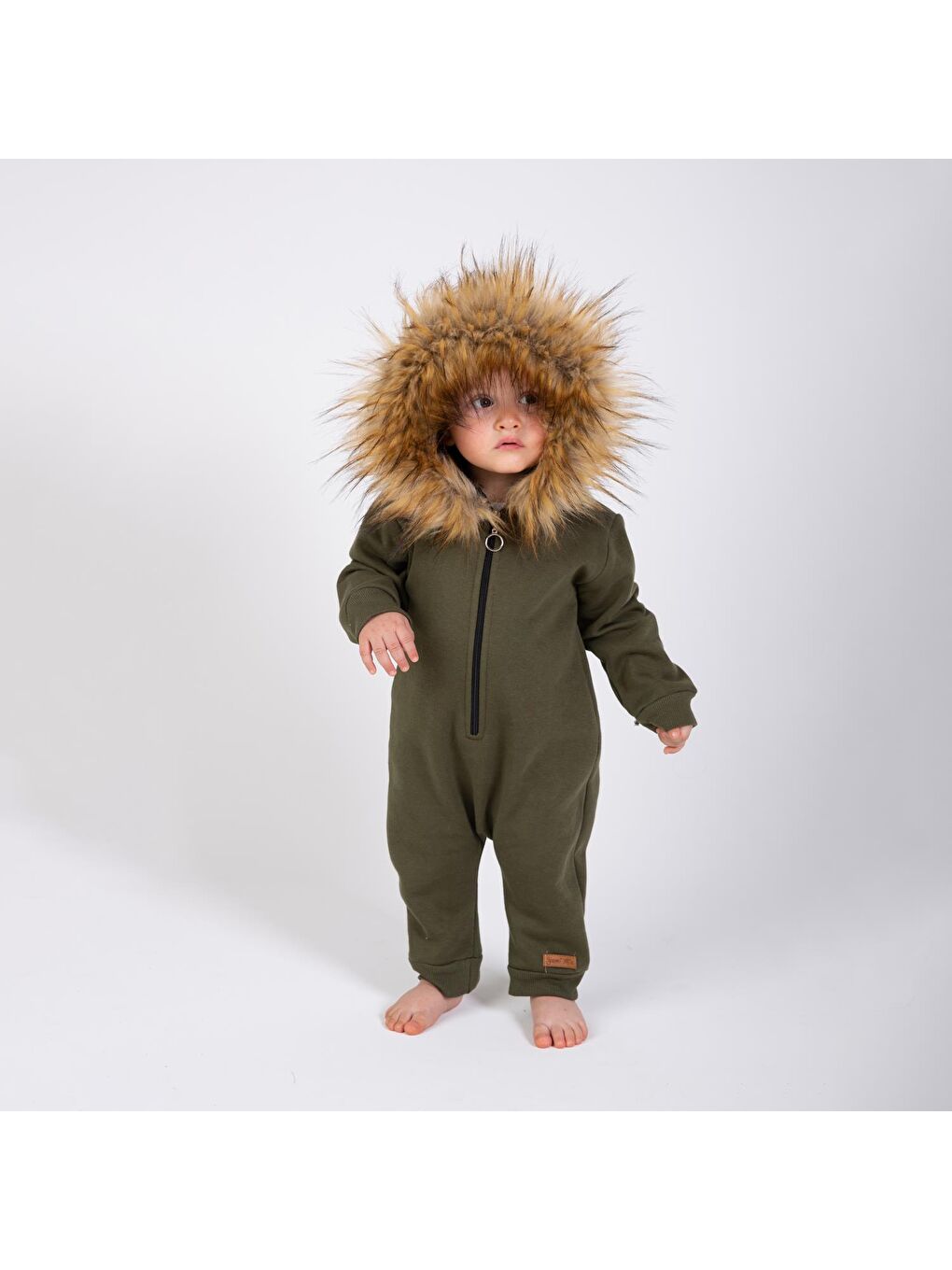 Haki Kürk Yakalı Bebek Tulum-3