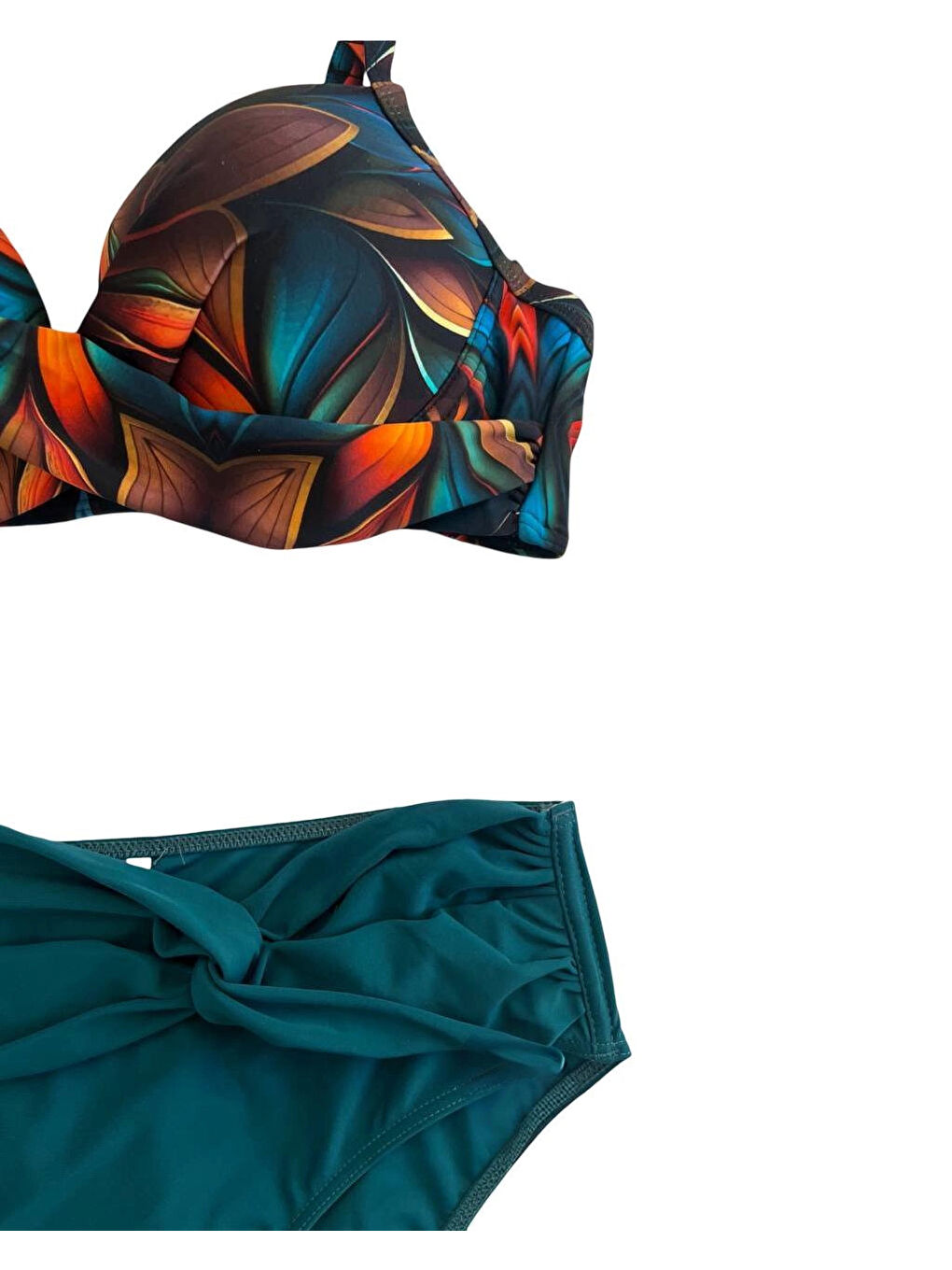 Kadın Petrol Yeşili Çiçek Desenli Astarlı Büyük Beden Bikini Takımı HZL25S-LC24108-1