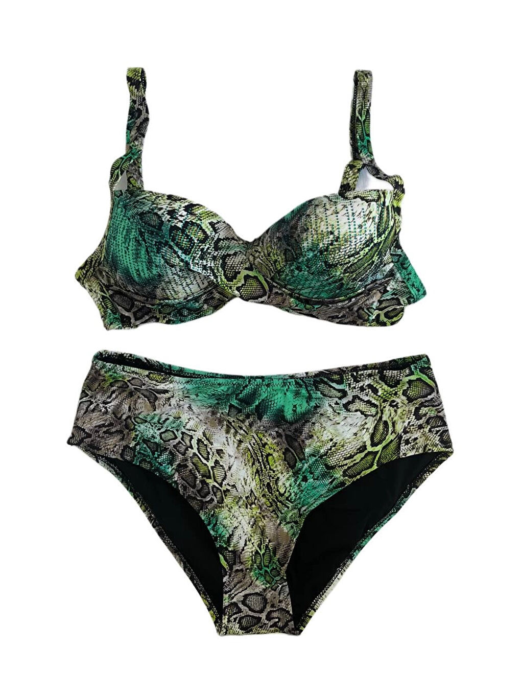 Kadın Yeşil Leopar Desenli Astarlı Büyük Beden Bikini Takımı HZL25S-LC25006-1