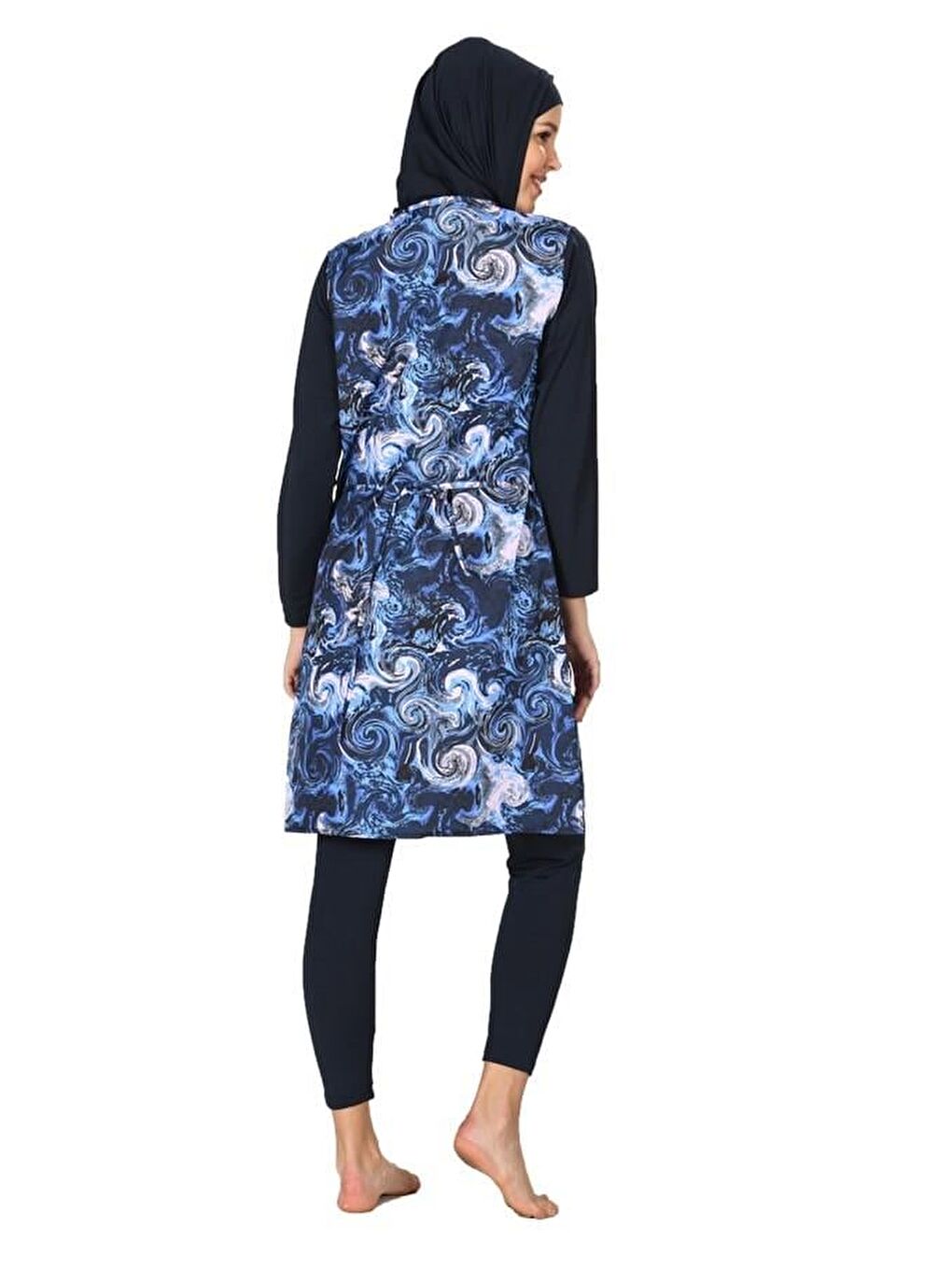 Mavi Tam Kapalı Paraşüt Kumaş Tesettür Mayo 3064-B-5