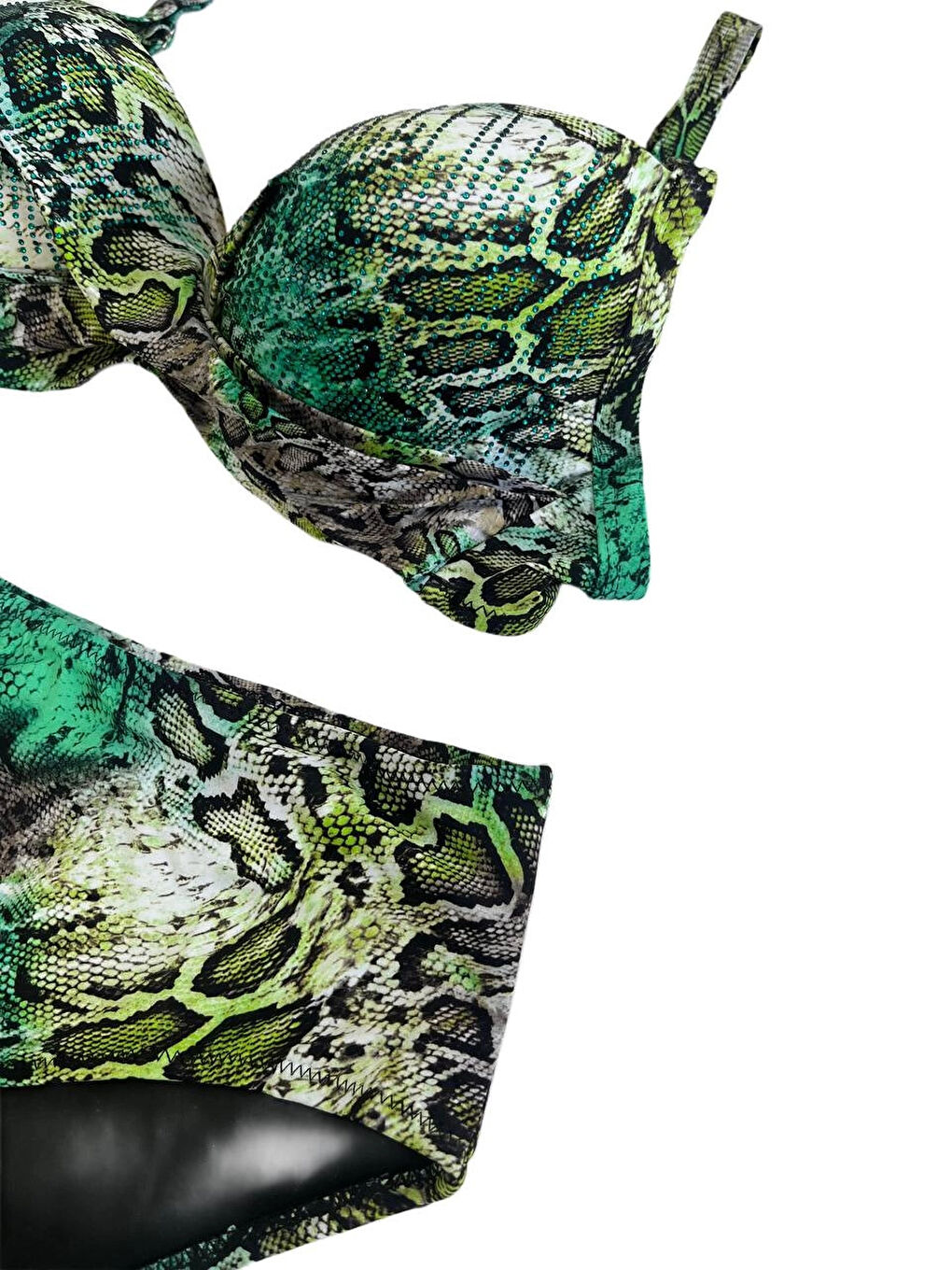 Kadın Yeşil Leopar Desenli Astarlı Büyük Beden Bikini Takımı HZL25S-LC25006-2