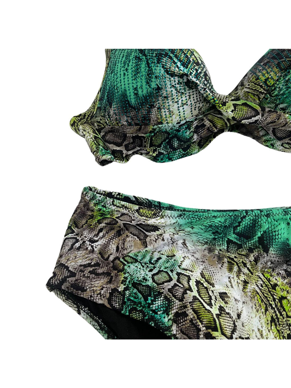 Kadın Yeşil Leopar Desenli Astarlı Büyük Beden Bikini Takımı HZL25S-LC25006-3