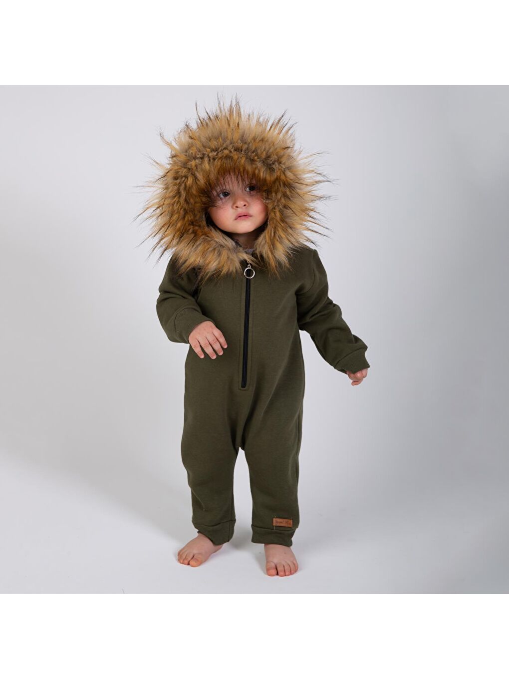 Haki Kürk Yakalı Bebek Tulum-4