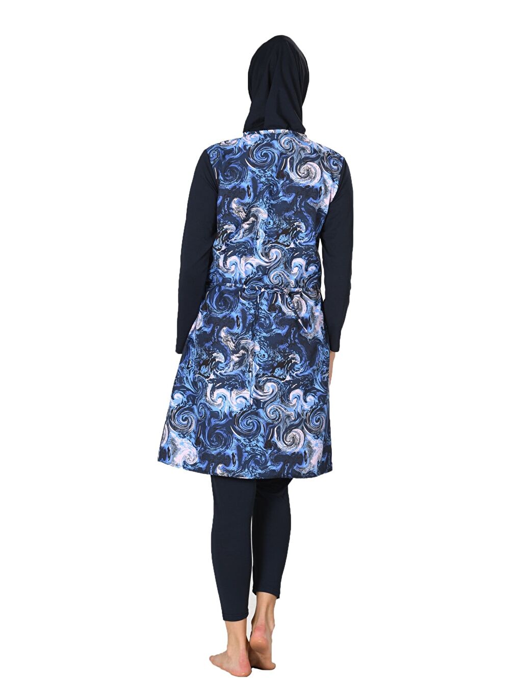 Mavi Tam Kapalı Paraşüt Kumaş Tesettür Mayo 3064-4