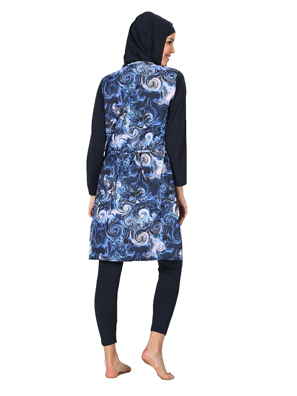 Mavi Tam Kapalı Paraşüt Kumaş Tesettür Mayo 3064-5