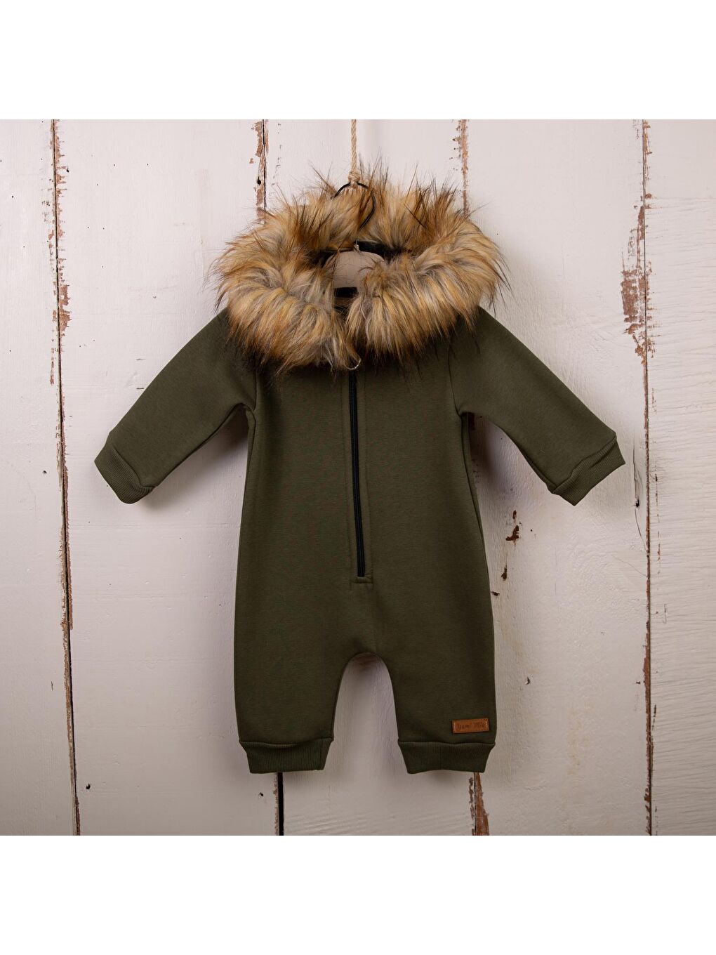 Haki Kürk Yakalı Bebek Tulum-5