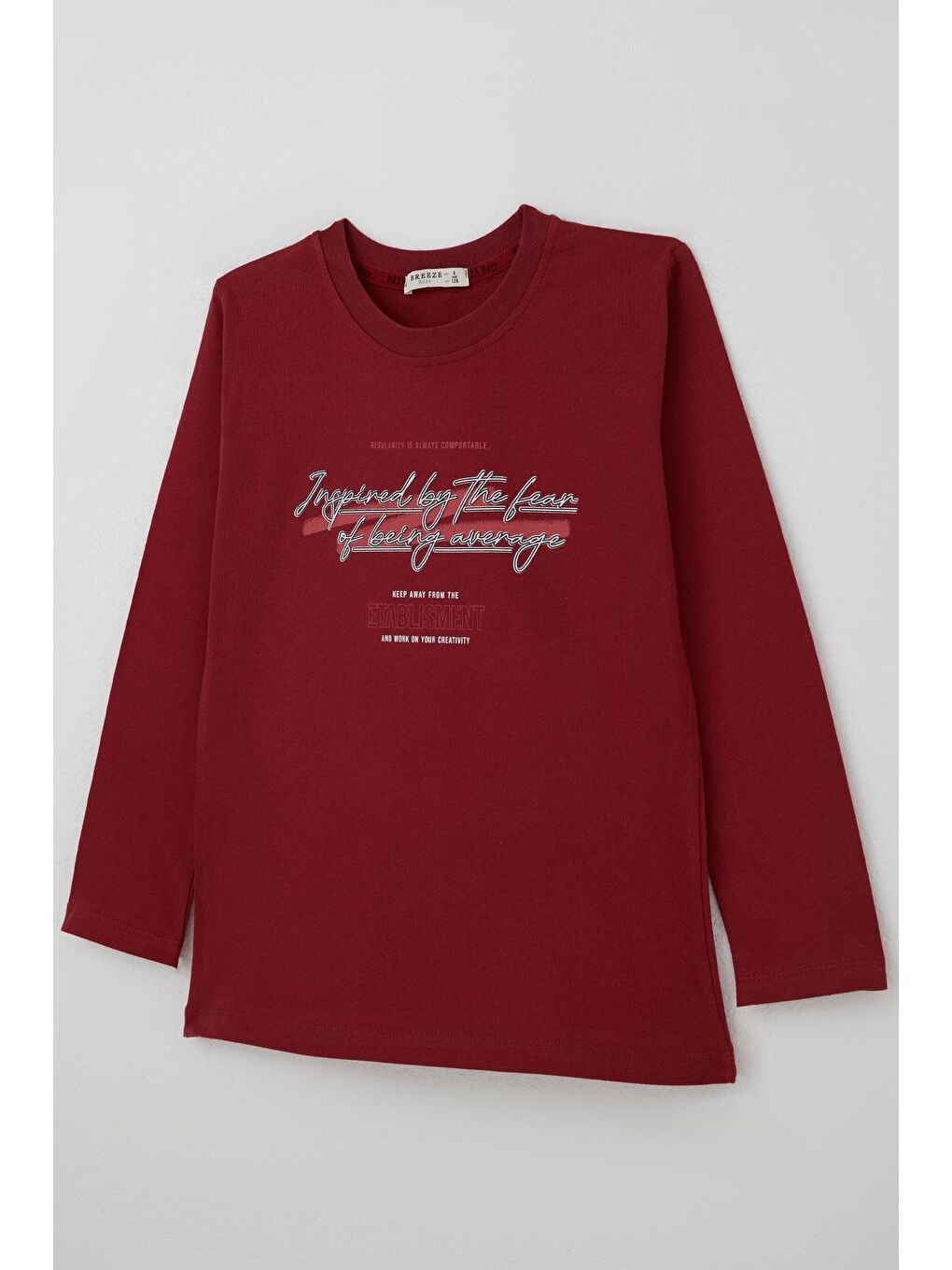 Erkek Çocuk Uzun Kollu Tişört Yazı Baskılı Bordo (8-14 Yaş)-4