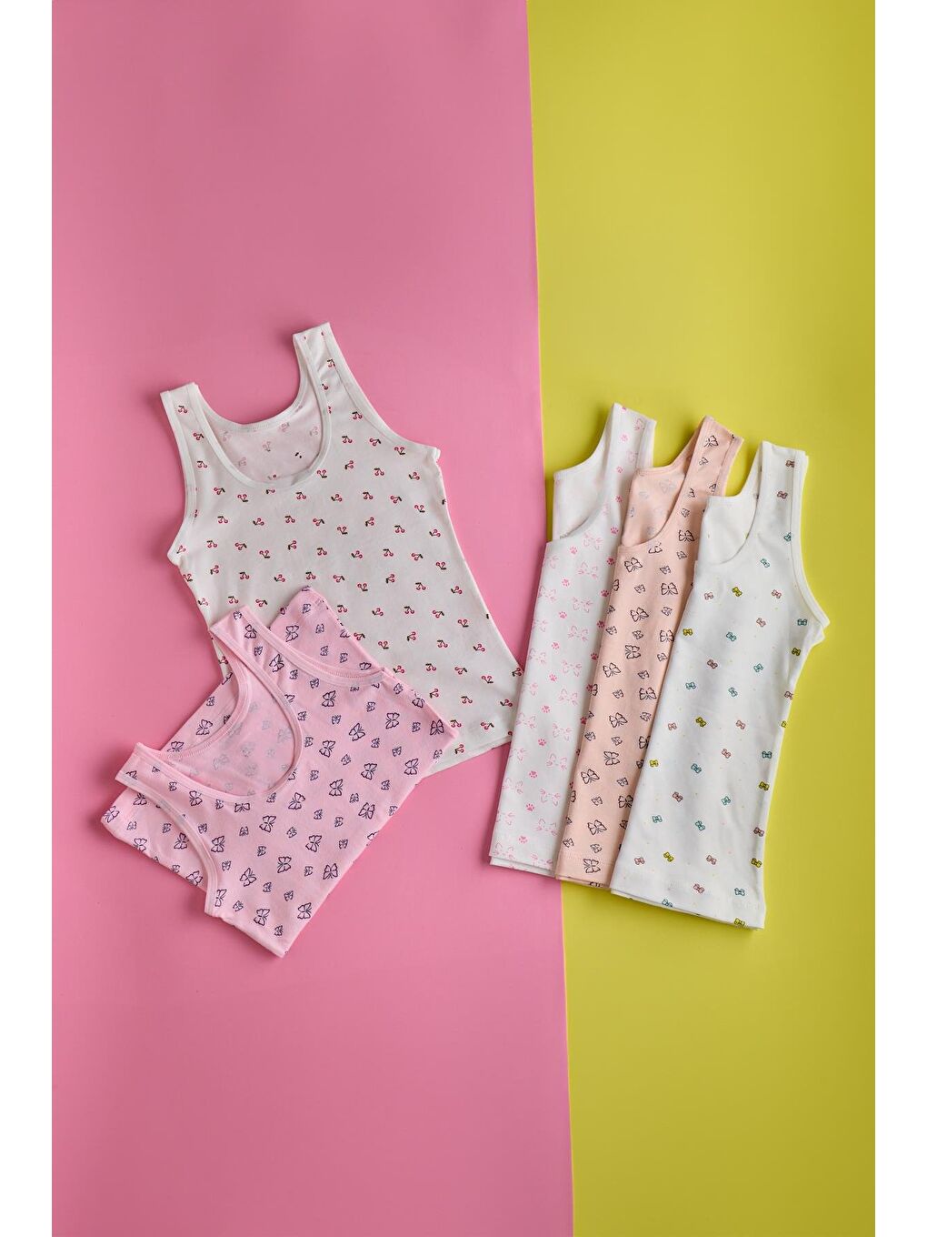 Karışık Kız Çocuk 5 Li Paket  Kelebek Desenli Kalın Askılı Atlet Çok Renkli