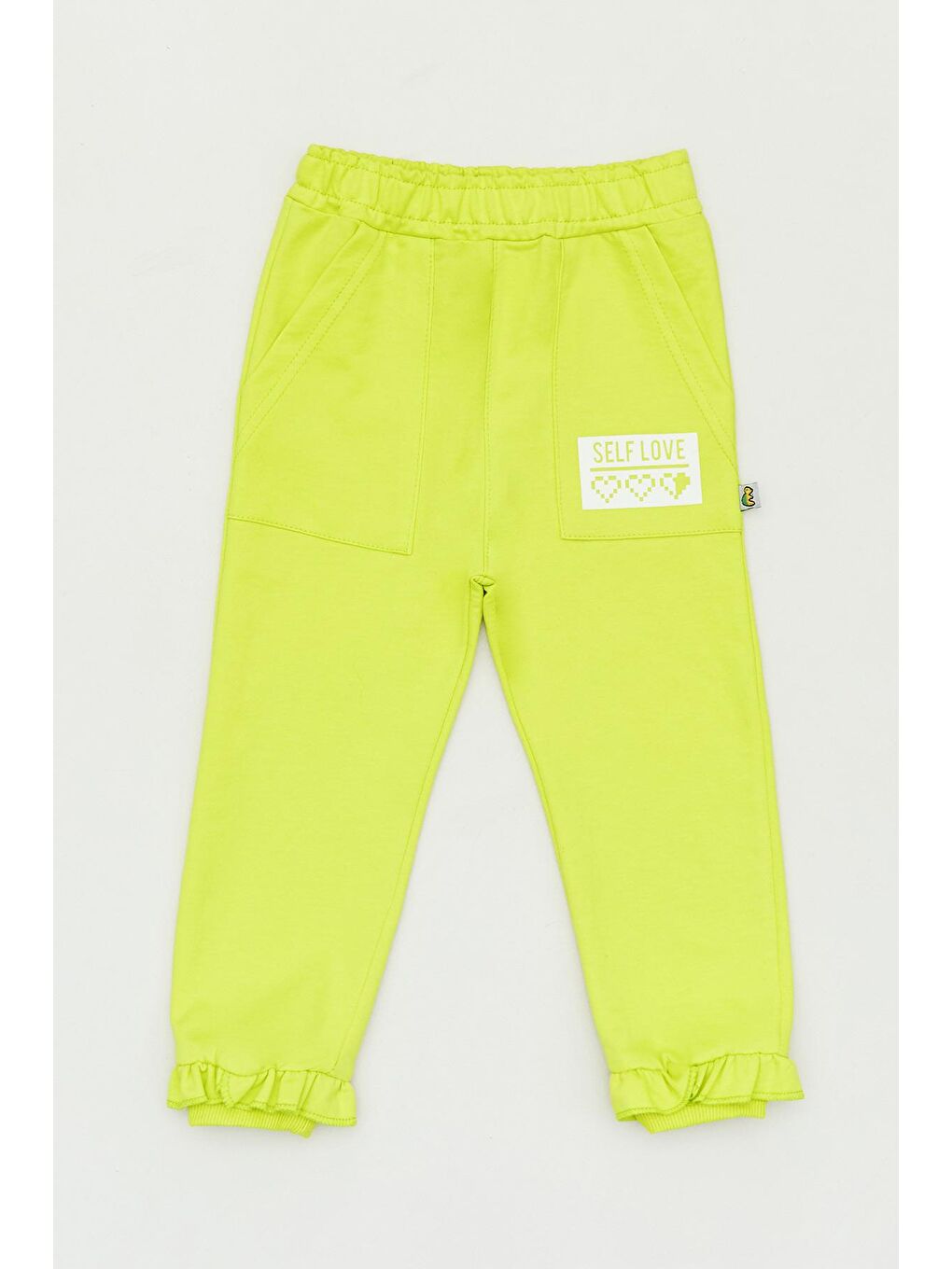 Yeşil Yazı Baskılı Paçası Fırfırlı Kız Çocuk Eşofman Altı