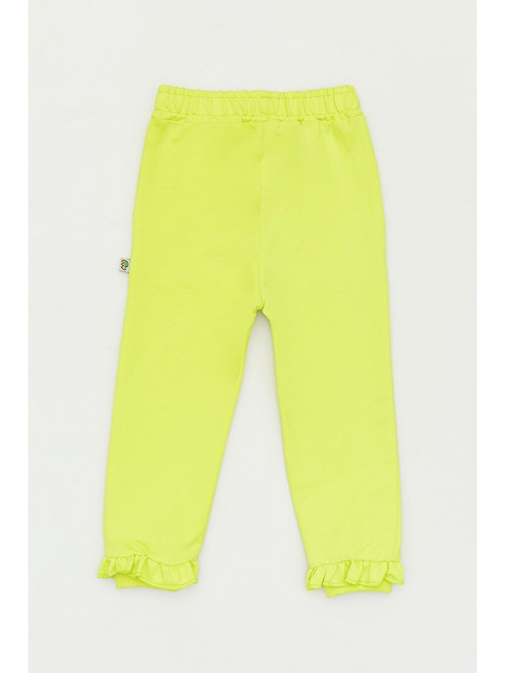 Yeşil Yazı Baskılı Paçası Fırfırlı Kız Çocuk Eşofman Altı-1