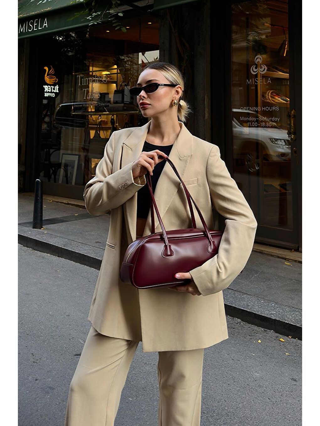 Miu Bowling Çanta Bordo-10