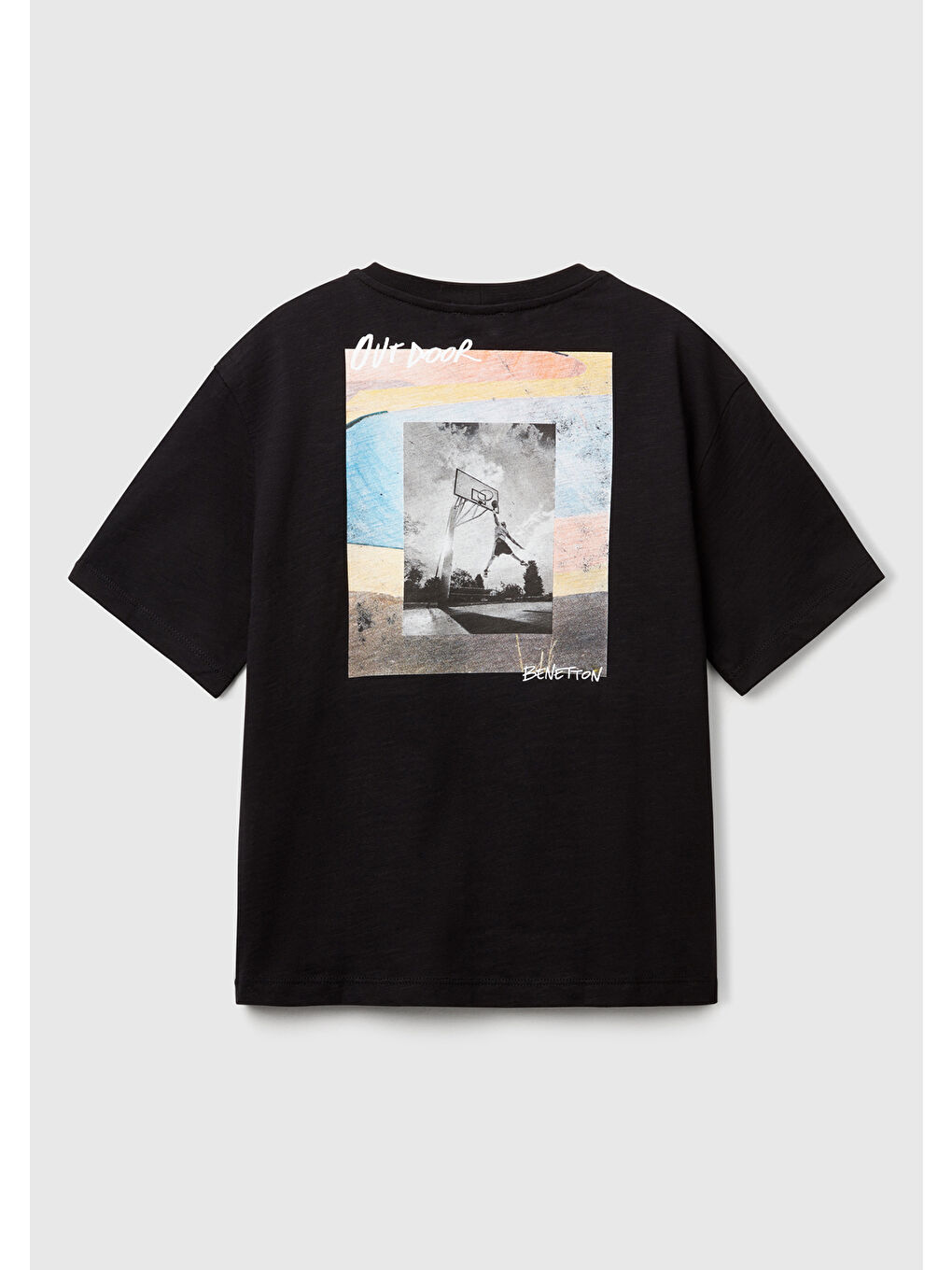 Erkek Çocuk Siyah Fotoğraf Baskılı Oversize T-Shirt-1