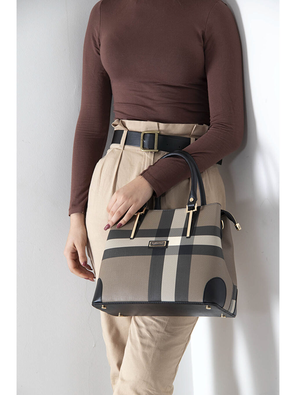 Kahverengi Kadın Omuz Çantası 667-9073 BAYAN ÇANTASI M80 KAHVE-MAT SİYAH-1