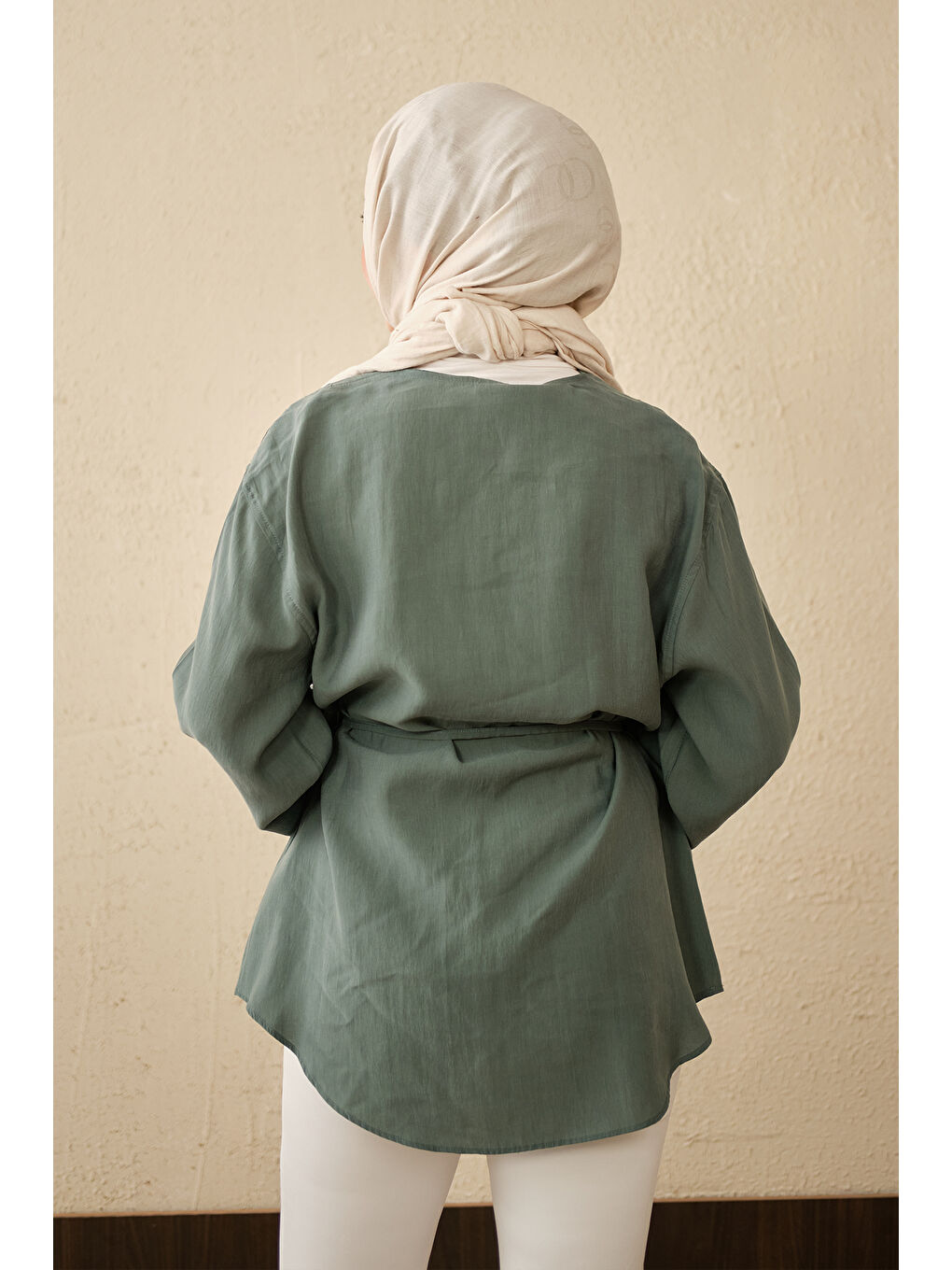 Kadın Önü Çoban Düğmeli Bel Bağlamalı Tunik Mint Yeşil-4