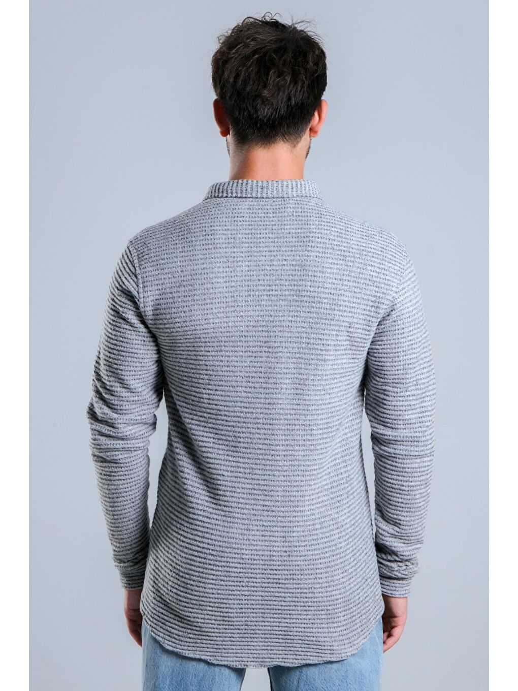 Gri Çıtçıt Düğmeli Kışlık Örme Gömlek MAR 4215-6