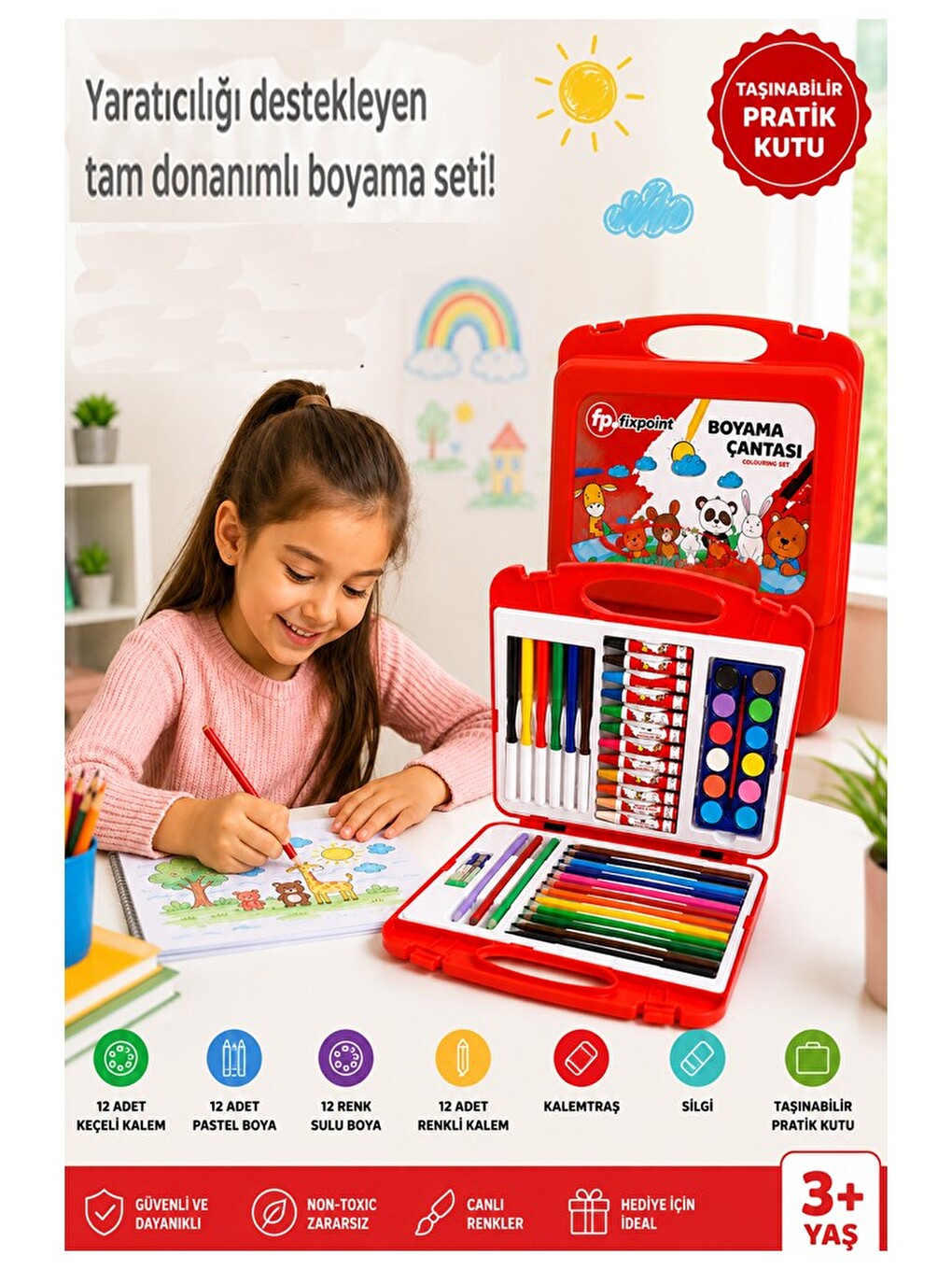 Boyama Çantası 1 Paket 36 Parça Boyama Seti Çantalı Kuru Boya Sulu Boya Pastel Boya Keçeli Kalem-2