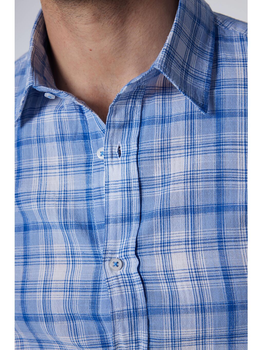 Karışık Erkek Slim Fit Dar Kesim Uzun Kollu %100 Pamuk Keten Doku Kareli Gömlek-4