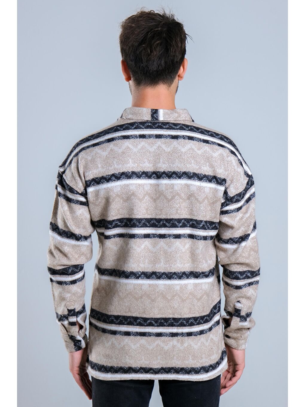 Bej Oversize Desenli Kışlık Erkek Gömlek MAR Over20-6