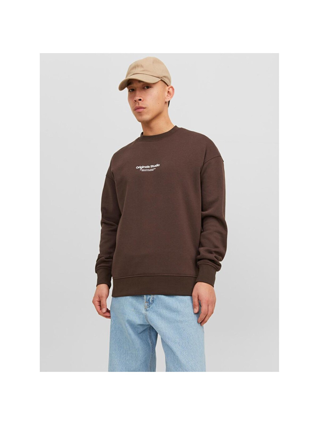 Erkek Kahverengi Bisiklet Yaka Sweatshirt
