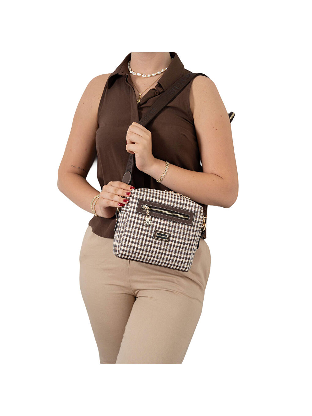Kahverengi Kadın Çapraz Çanta 1038-47414 SILVER POLO ÇAPRAZ BAYAN ÇANTASI M191 KAHVE SARI-MAT KAHVE