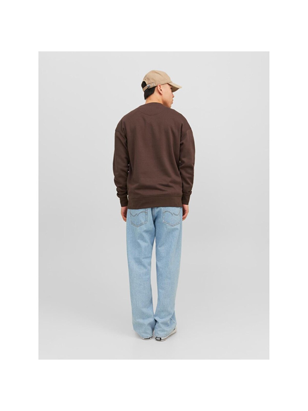 Erkek Kahverengi Bisiklet Yaka Sweatshirt-3