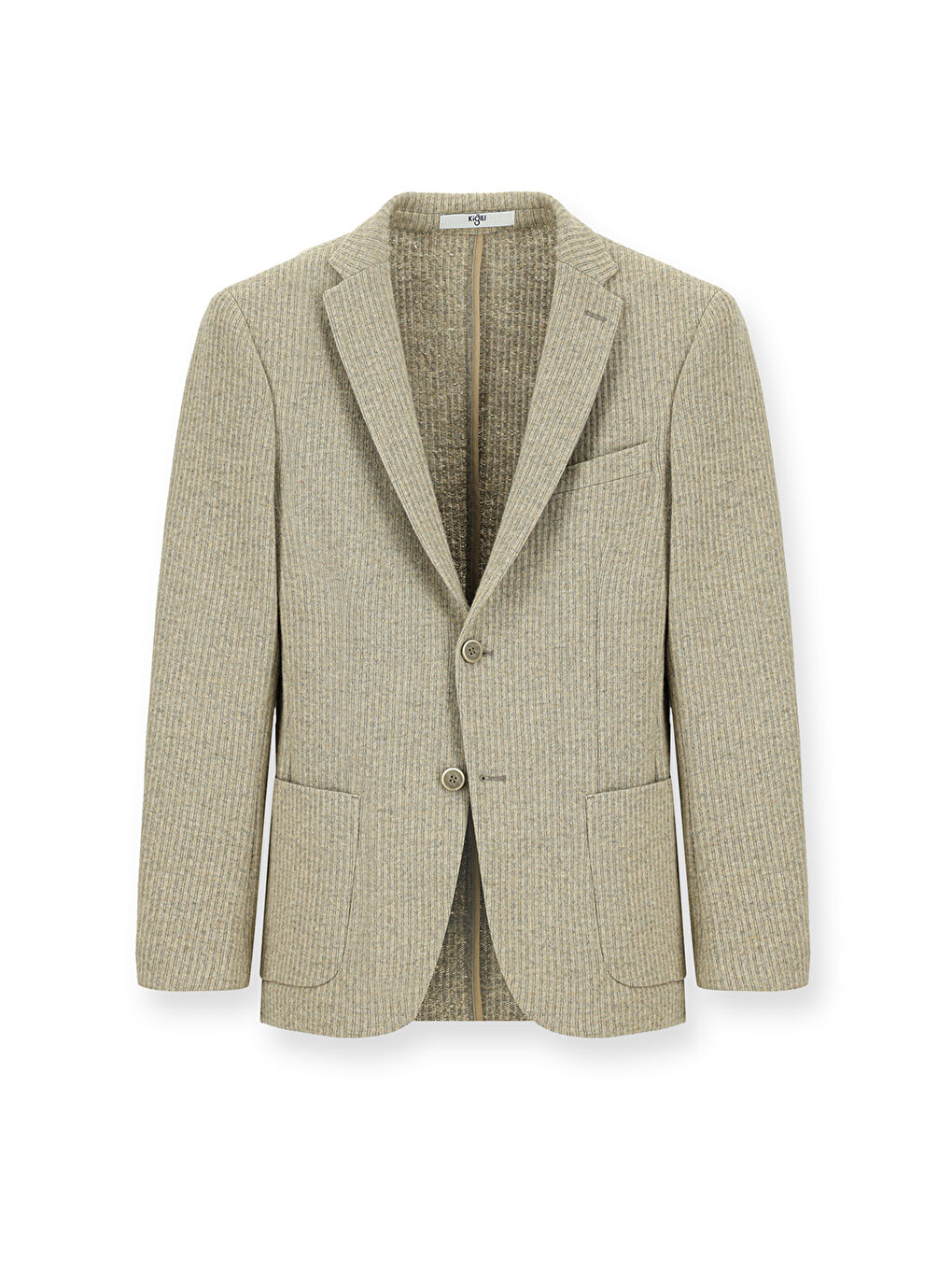 Bej Relaxed Fit Rahat Kesim Yünlü Çizgili Spor Örme Ceket-6