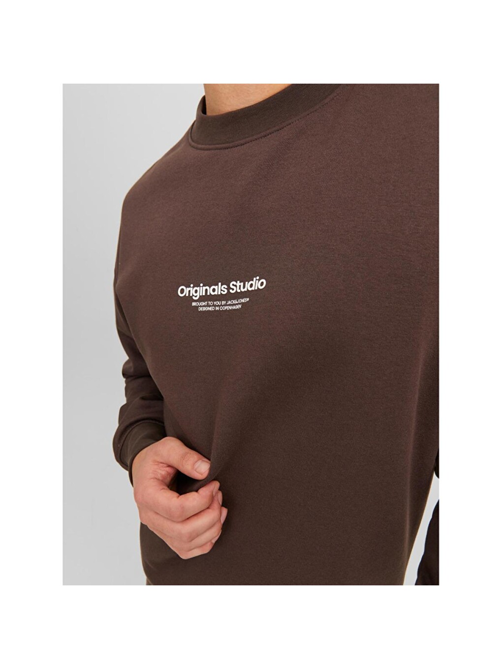 Erkek Kahverengi Bisiklet Yaka Sweatshirt-4