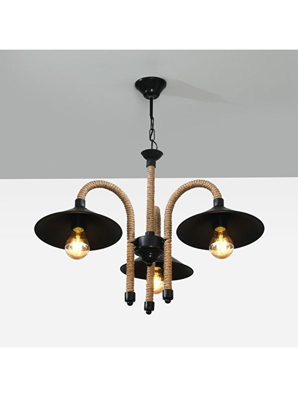 Metal Halat 3'lü Avize - Siyah