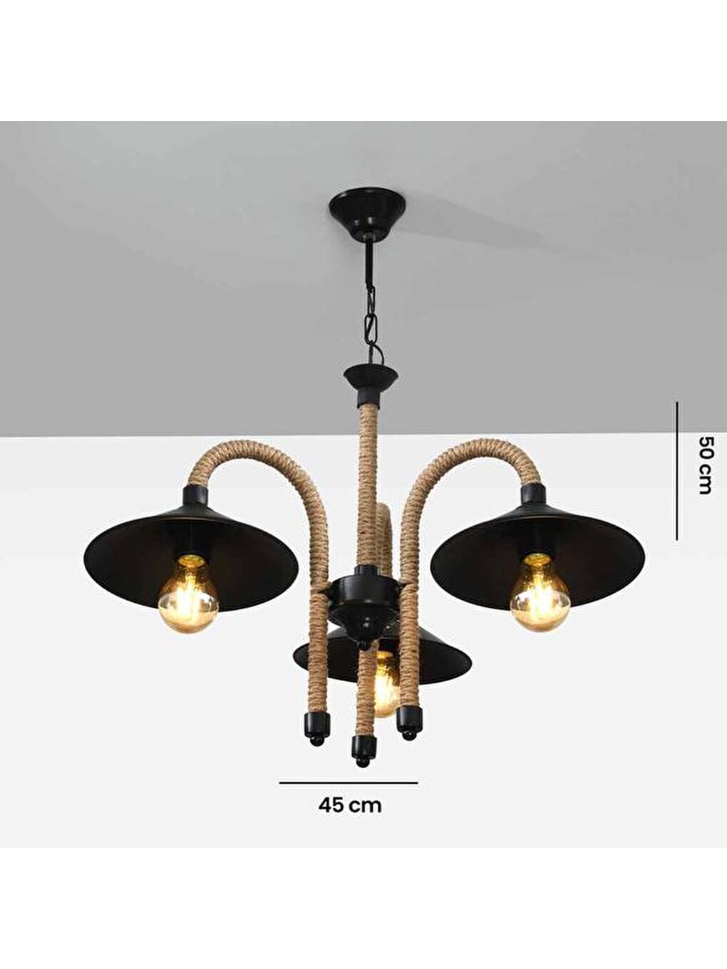 Metal Halat 3'lü Avize - Siyah-5