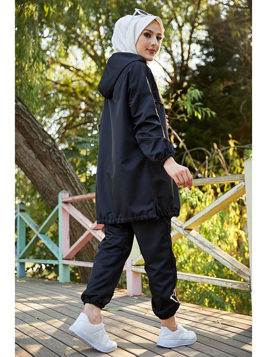 Kapüşonlu Yaka Kadın Siyah Tunık Pantolon - 3711-5
