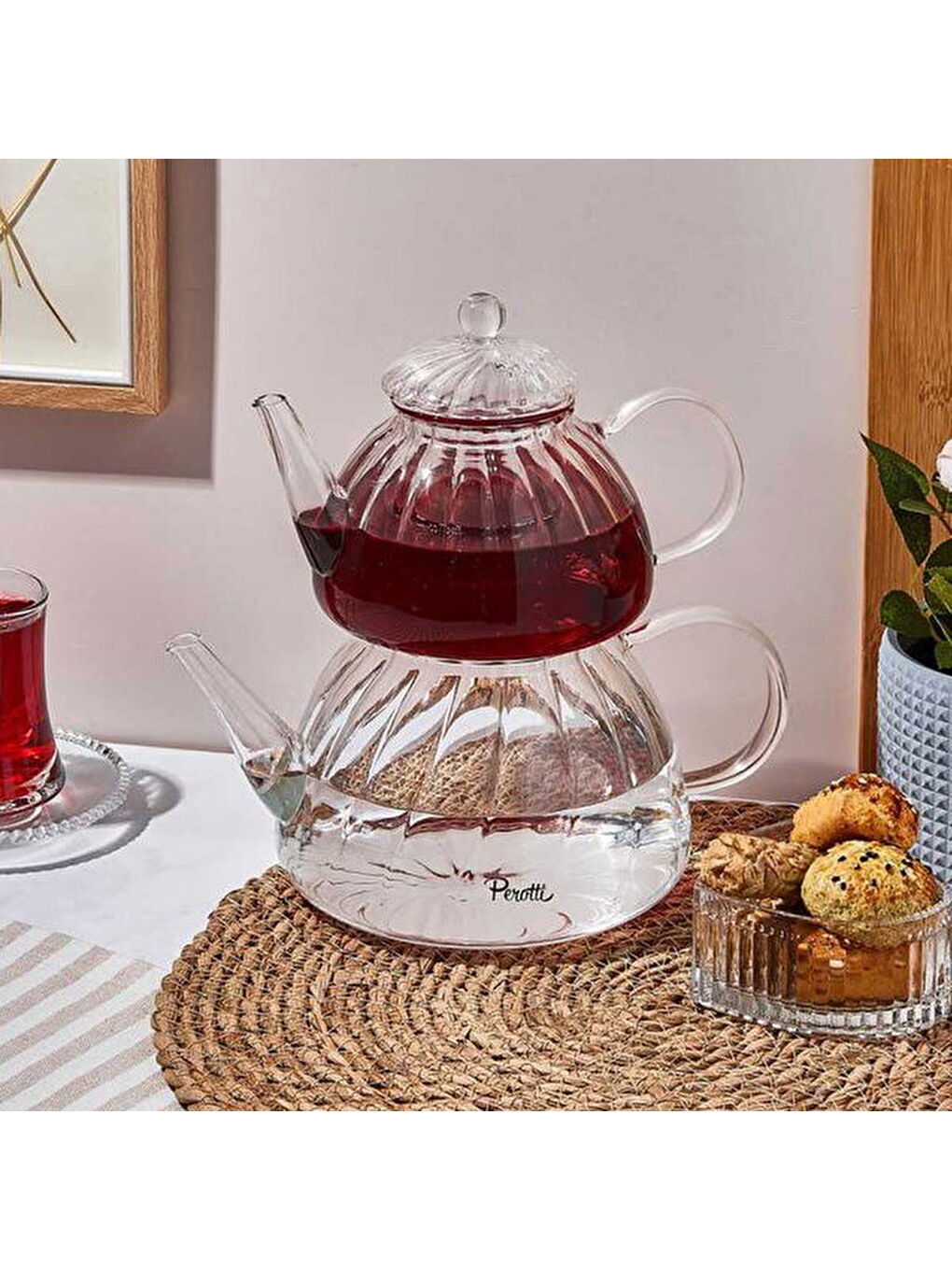 Renksiz Vitor Borosilikat Cam Çaydanlık - Şeffaf - 800 ml + 1,5 lt-1